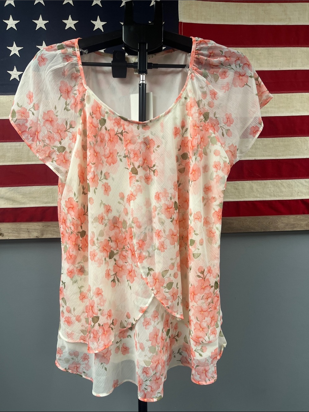 Tamara H. White Chiffon Blouse with Cherry Blossom Print